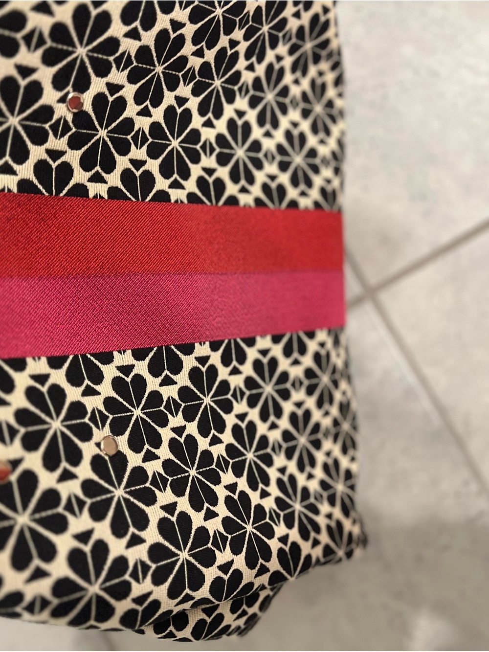 kate spade (Rare) Black & Cream spade floral Tote with Red Center Stripe - Picture 16 of 16